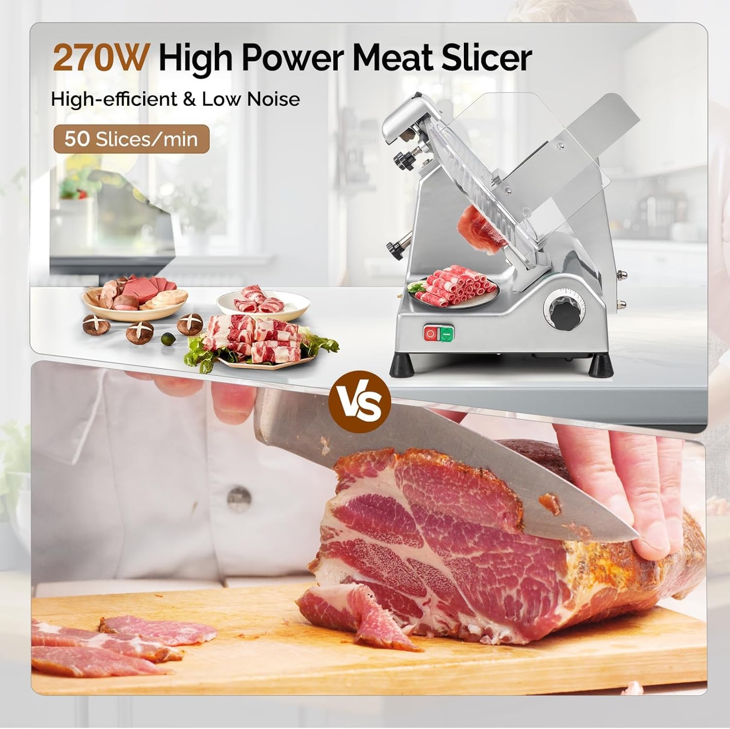12 inch Commercial Meat Slicer, 270W Electric Frozen Deli Meat Slicer Machine
