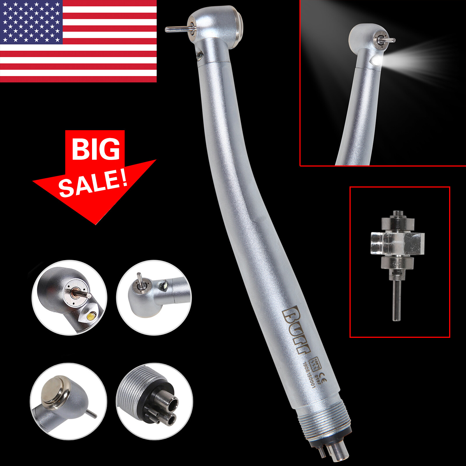 Dental LED E-generator Fiber Optics High Speed Handpiece 4 Holes Turbine Fit NSK