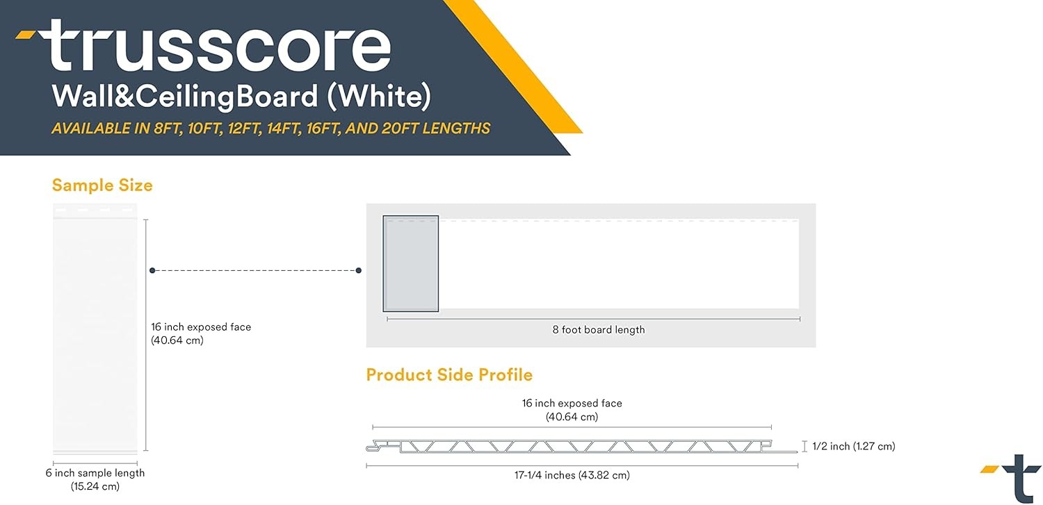 Trusscore Wall&CeilingBoard, 16" Wide Panel - Sample (White) Sample, White