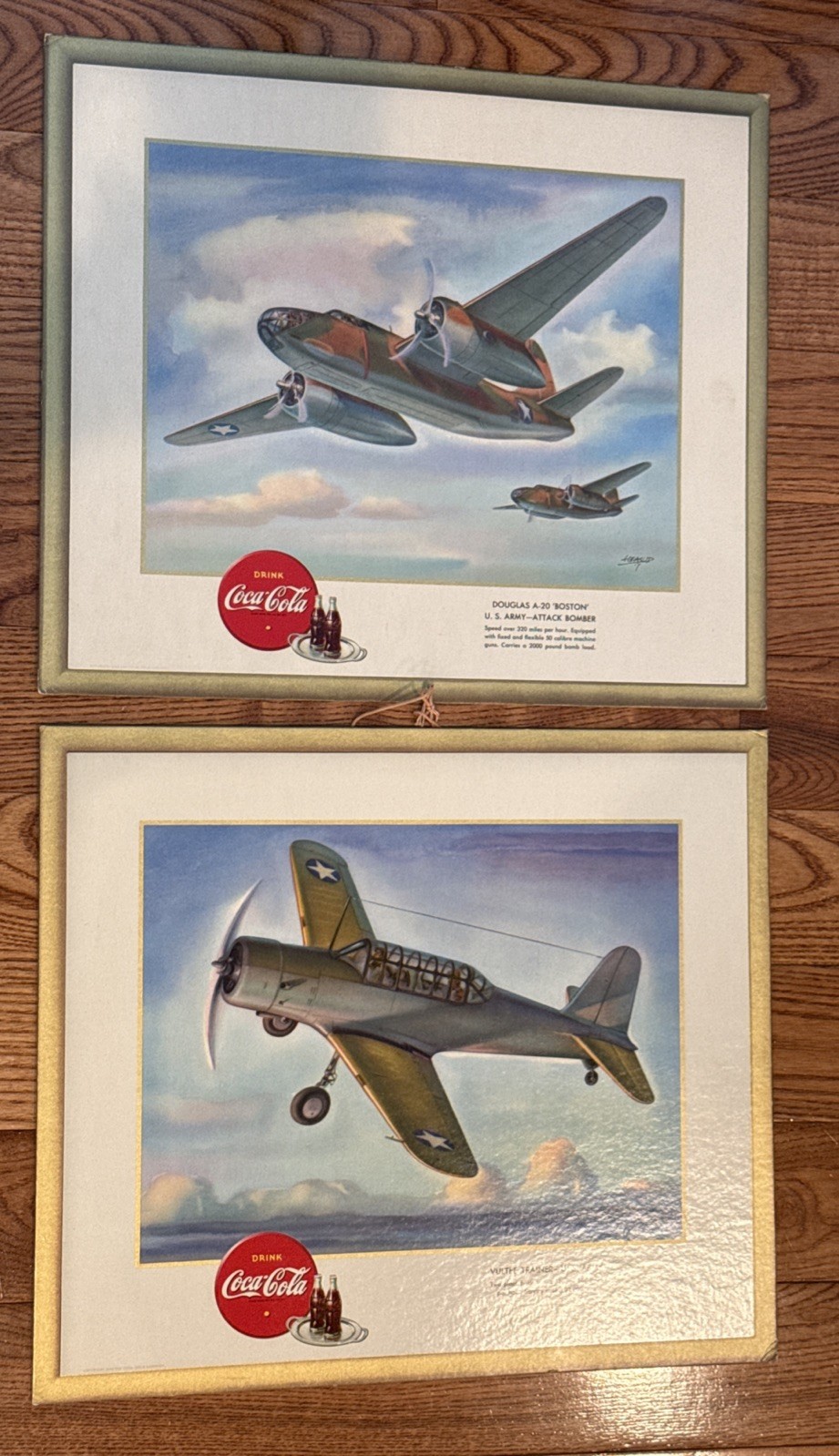 Set Of Coca-Cola WW 2 Airplane Litho Prints- Good Condition-1943