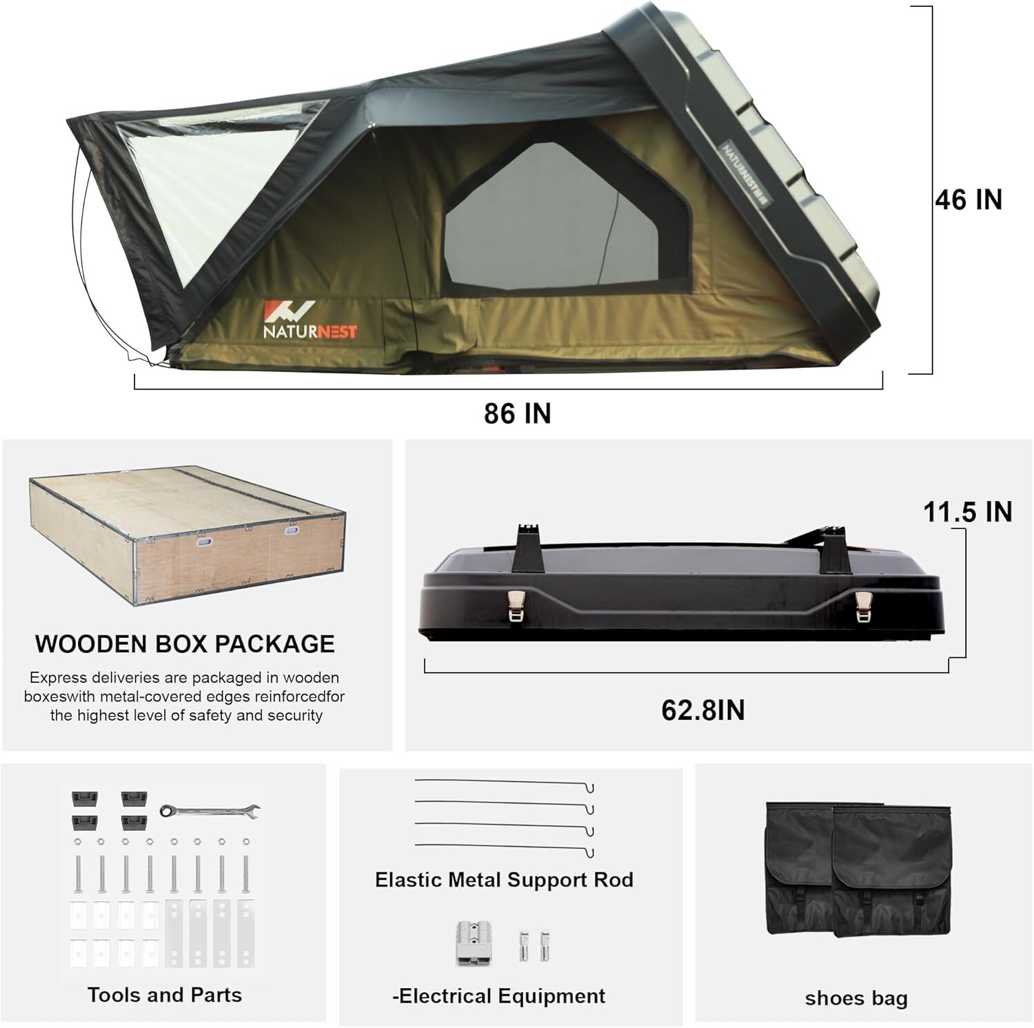Naturnest ABS Clamshell Roof Top Tent Sirius 1 Plus & Annex Room for Car Camping