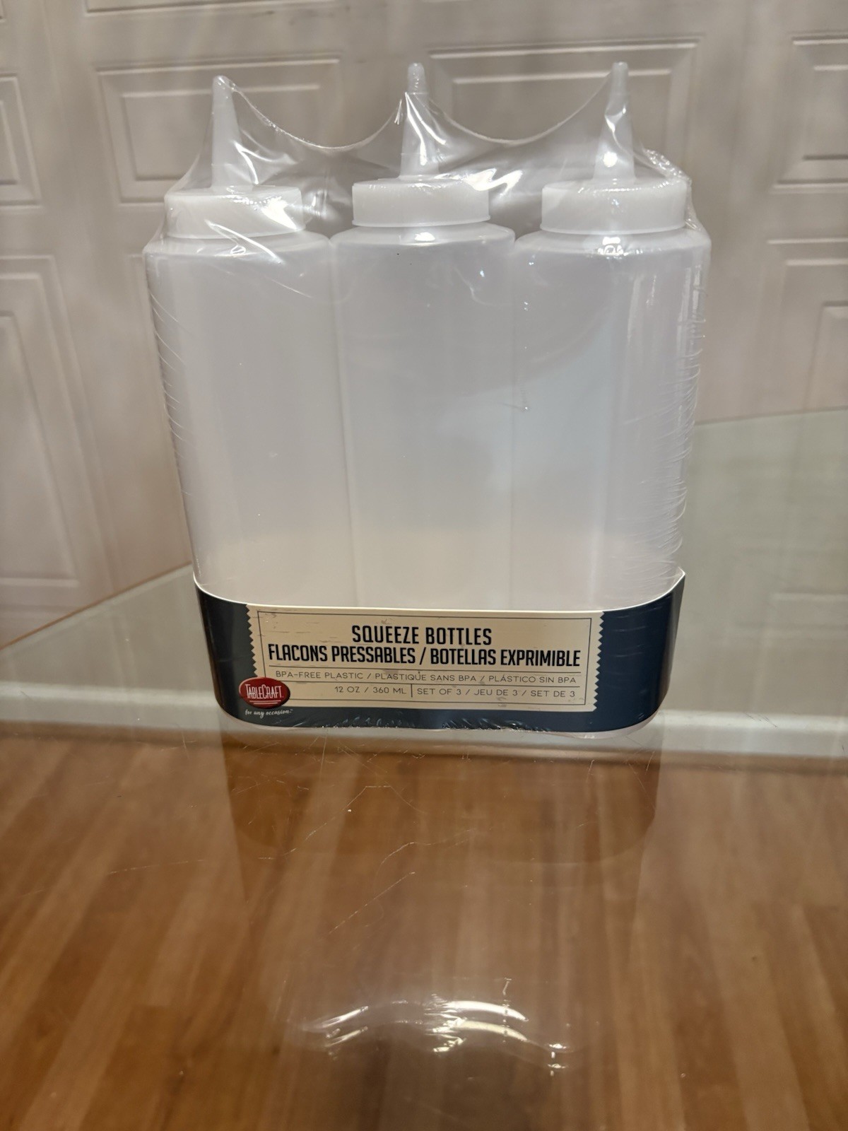 Tablecraft 12 oz Clear Widemouth Squeeze Bottle 3-Pack