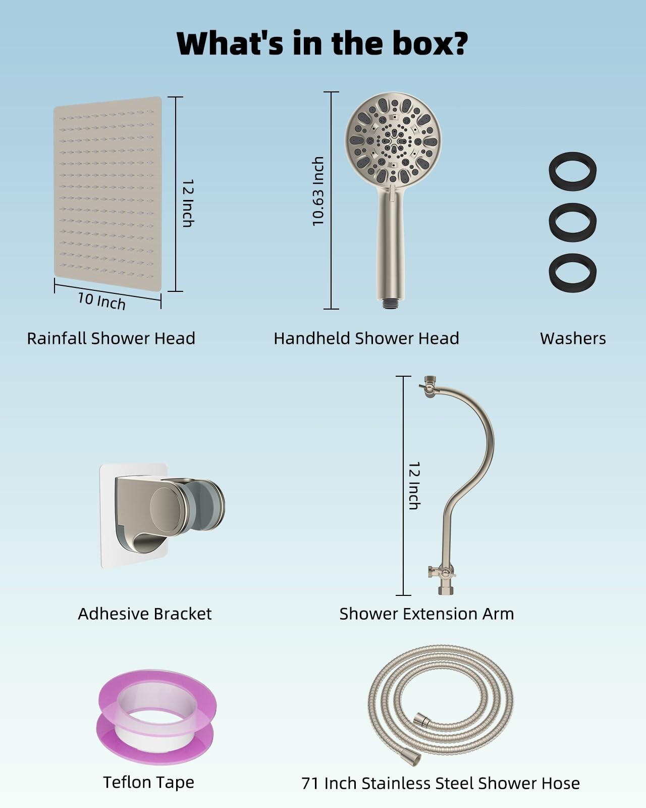 12'' Rain Shower Head Combo High Pressure Rainfall Shower Head Brushed Nickel US