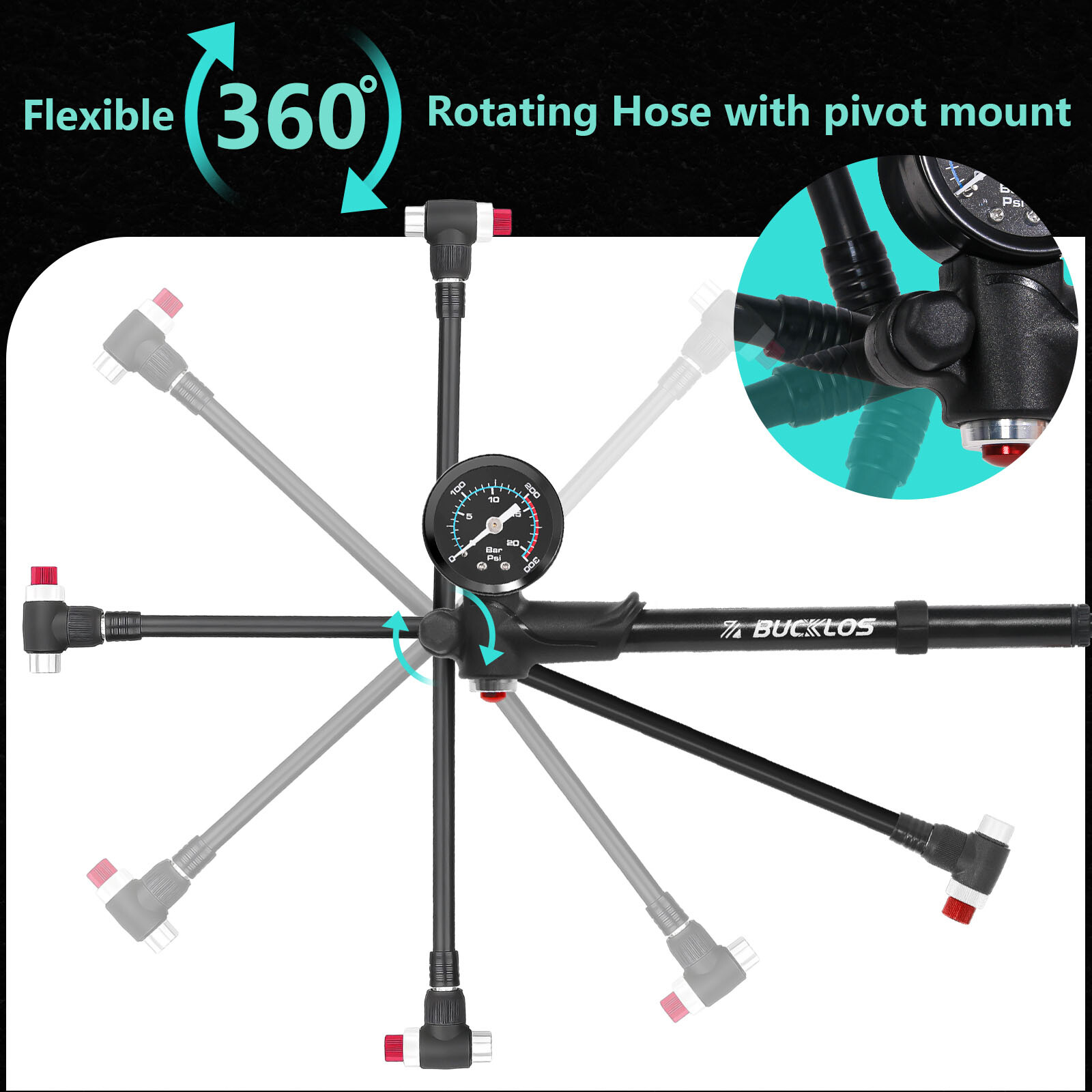 300PSI Bicycle Rear Shock/Air Fork Pump Pressure Gauge Aluminum Schrader​ Valve