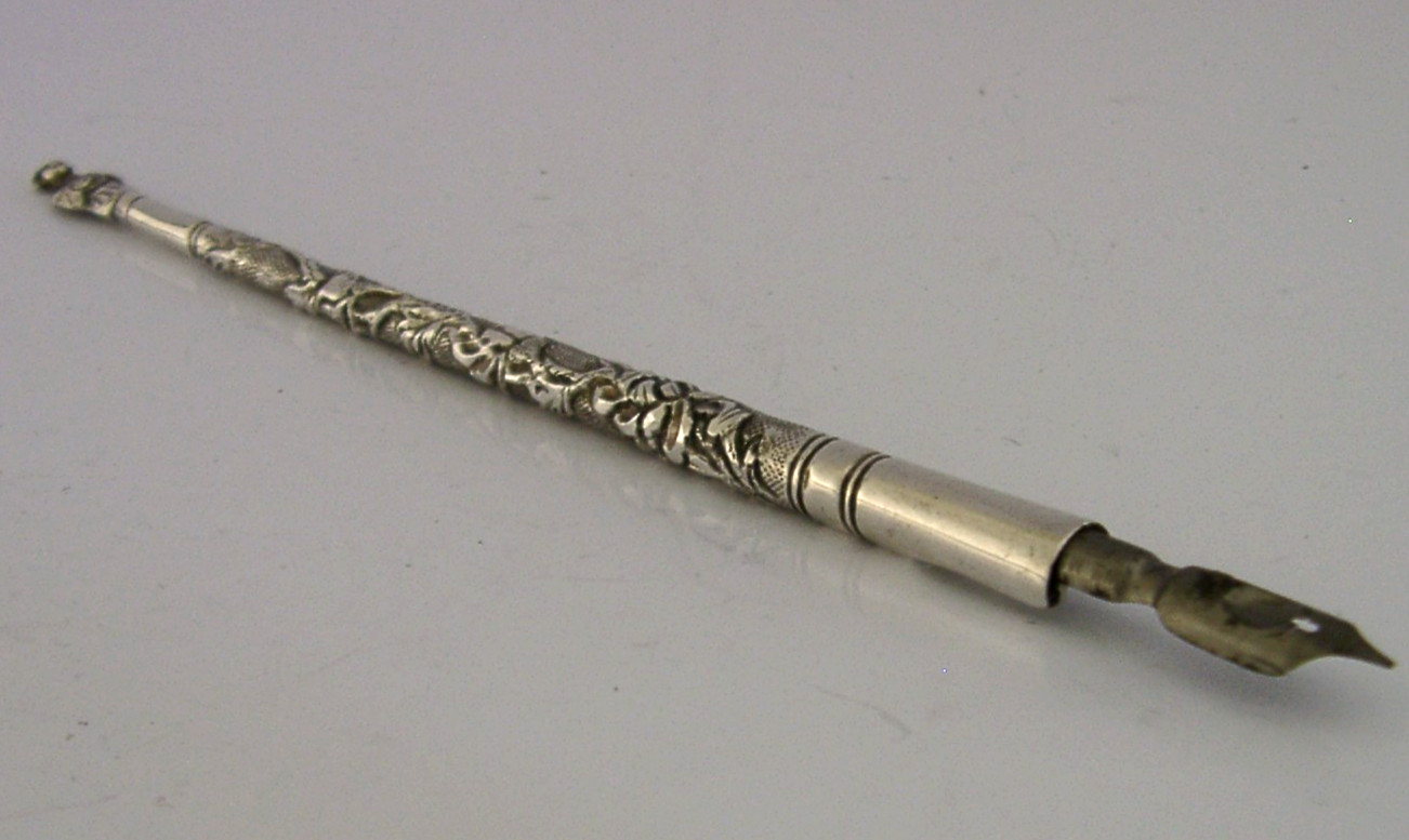 CHINESE EXPORT SILVER DIP PEN c1900 DESK ITEM ANTIQUE