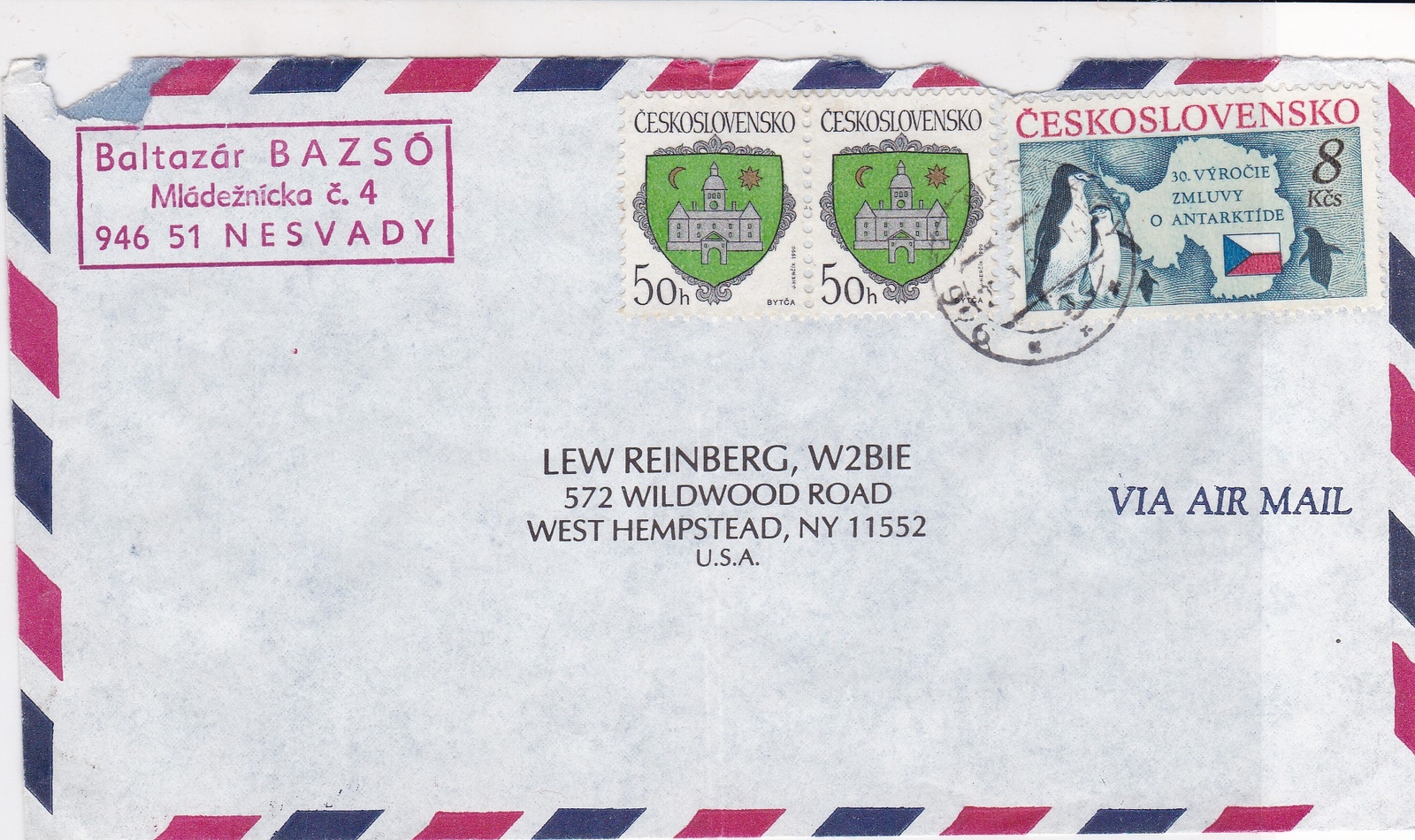 Czechoslovakia Penguins & Crests Stamps Airmail Cover to U.S.A. ref R 17908
