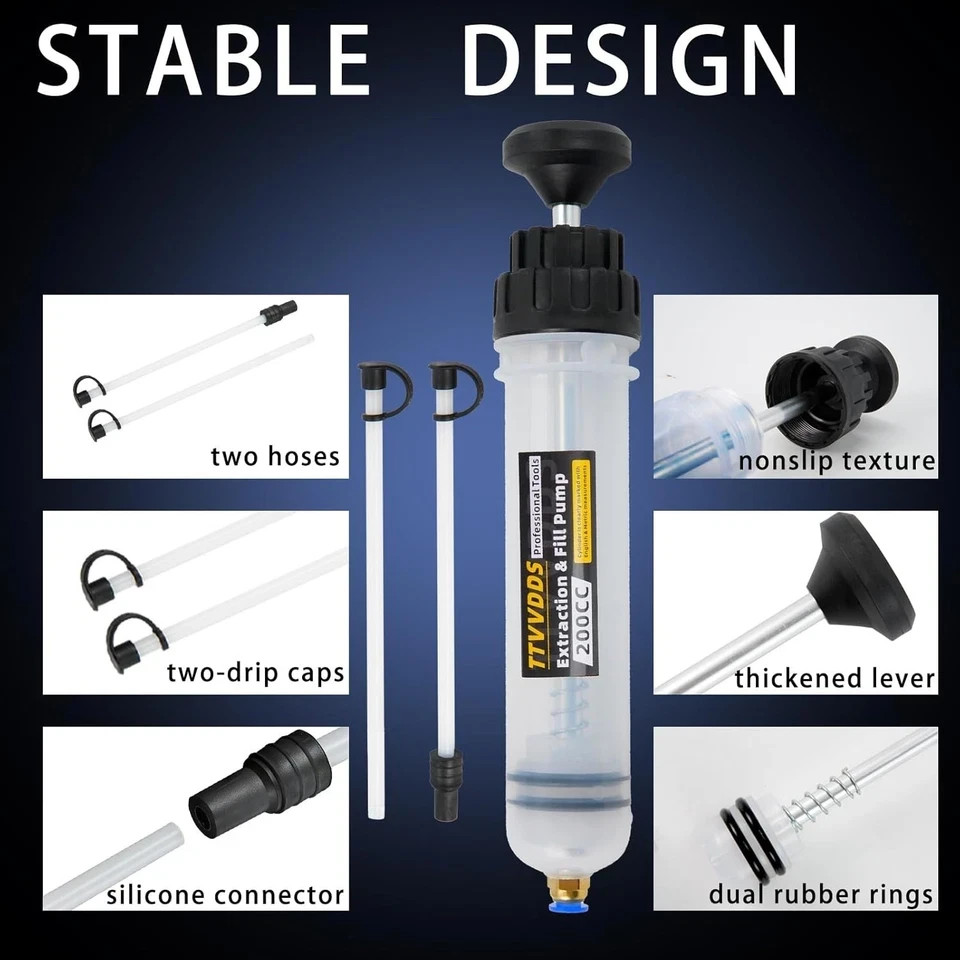 Automotive Fluid Extractor Pump, 200 cc Oil Extractor Pump with Hose