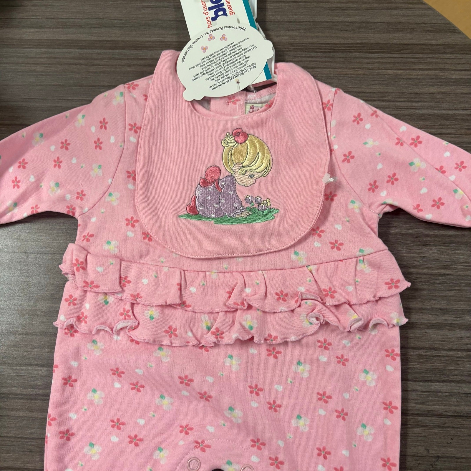 Y2K Precious Moments Baby Girl Pink Ruffle Romper 3/6M – Floral Footed Outfit