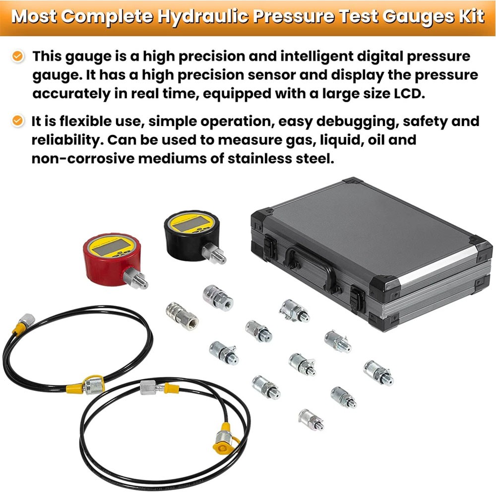 70M Digital Hydraulic Pressure Test Kit-2 Gauge 11 Coupling 2 Hose for Excavator