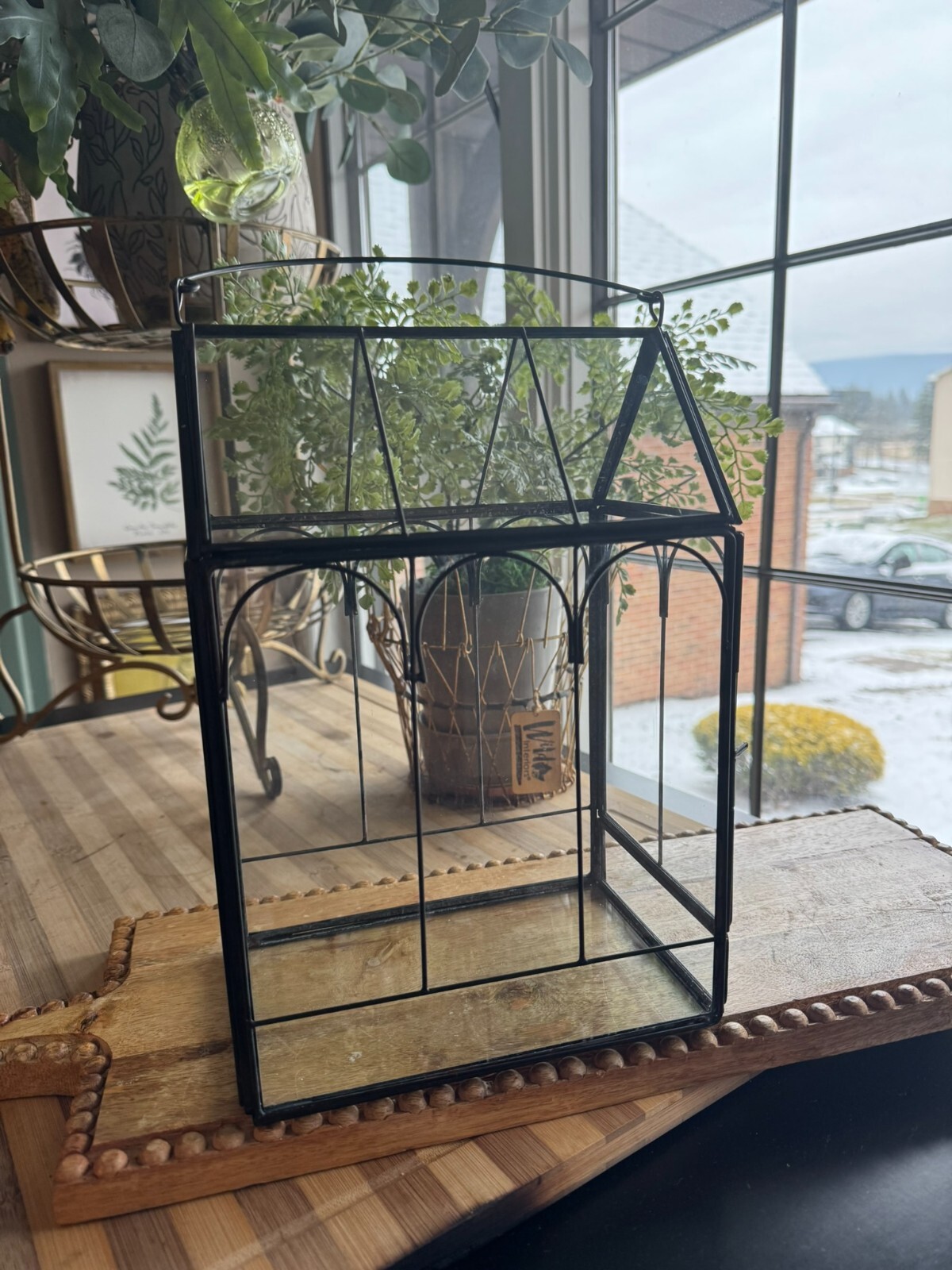 Antique Terrarium Glass w/ Metal Wardian Case Plant Container Miniature Garden