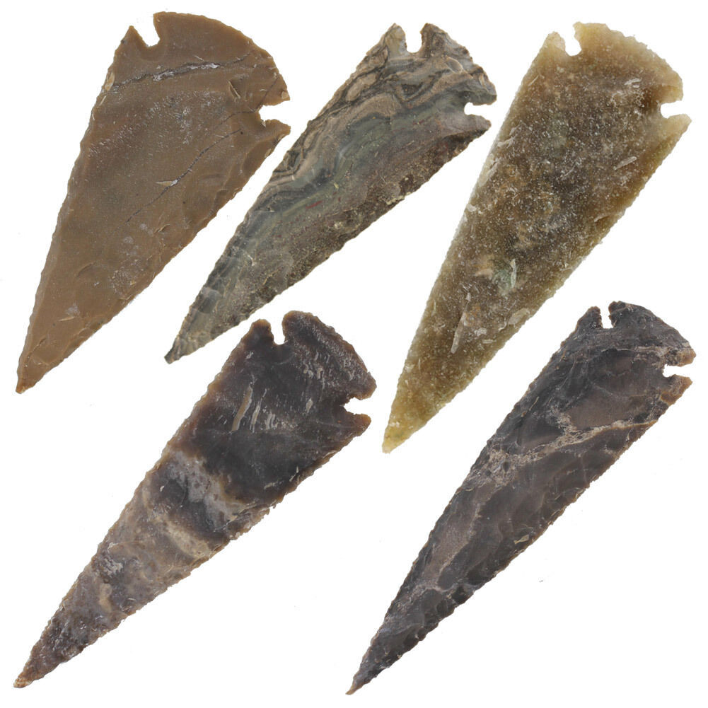 Set of 5 Flint Agate 3 Inch Arrowheads | Pre-Historic Era Medieval Mosaic Themed