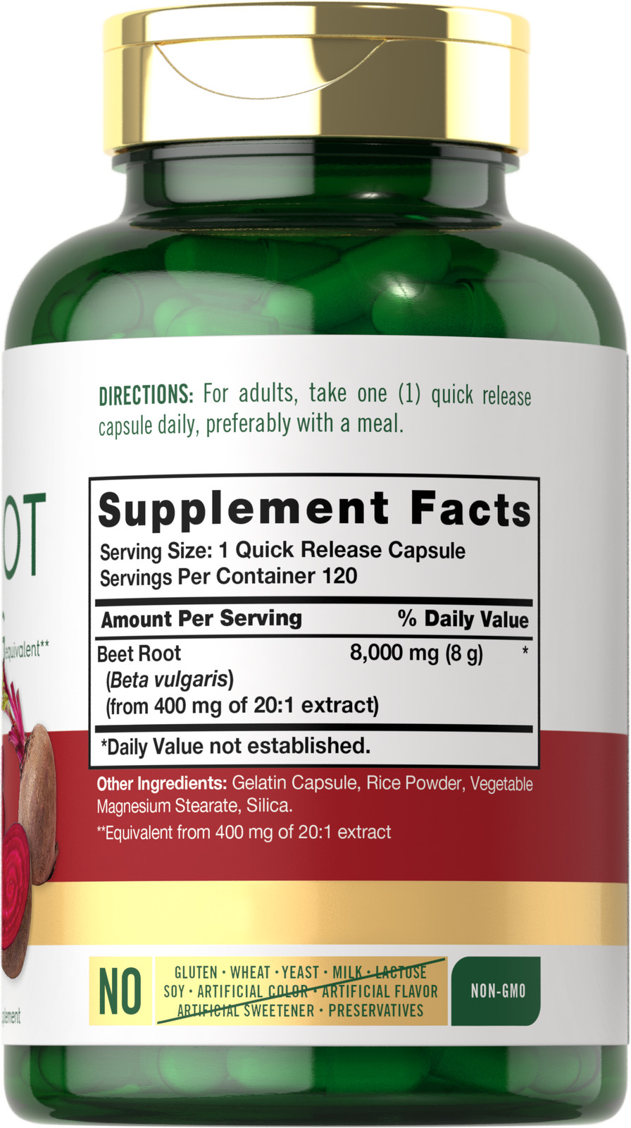 Beet Root Capsules | 8000mg | 120 Count | Non-GMO, Gluten Free | by Carlyle