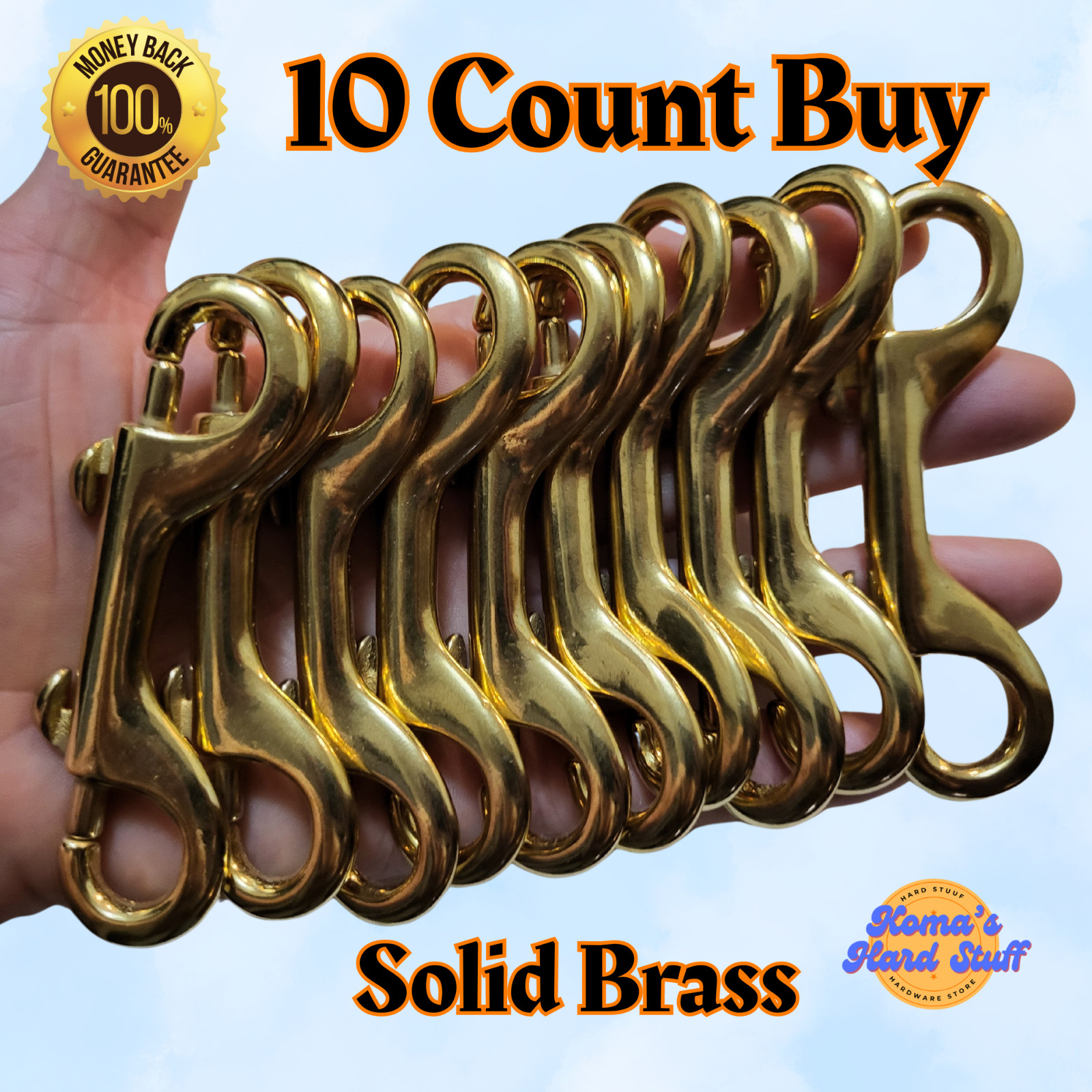 3 5/8" Marine Grade solid brass snap hook.