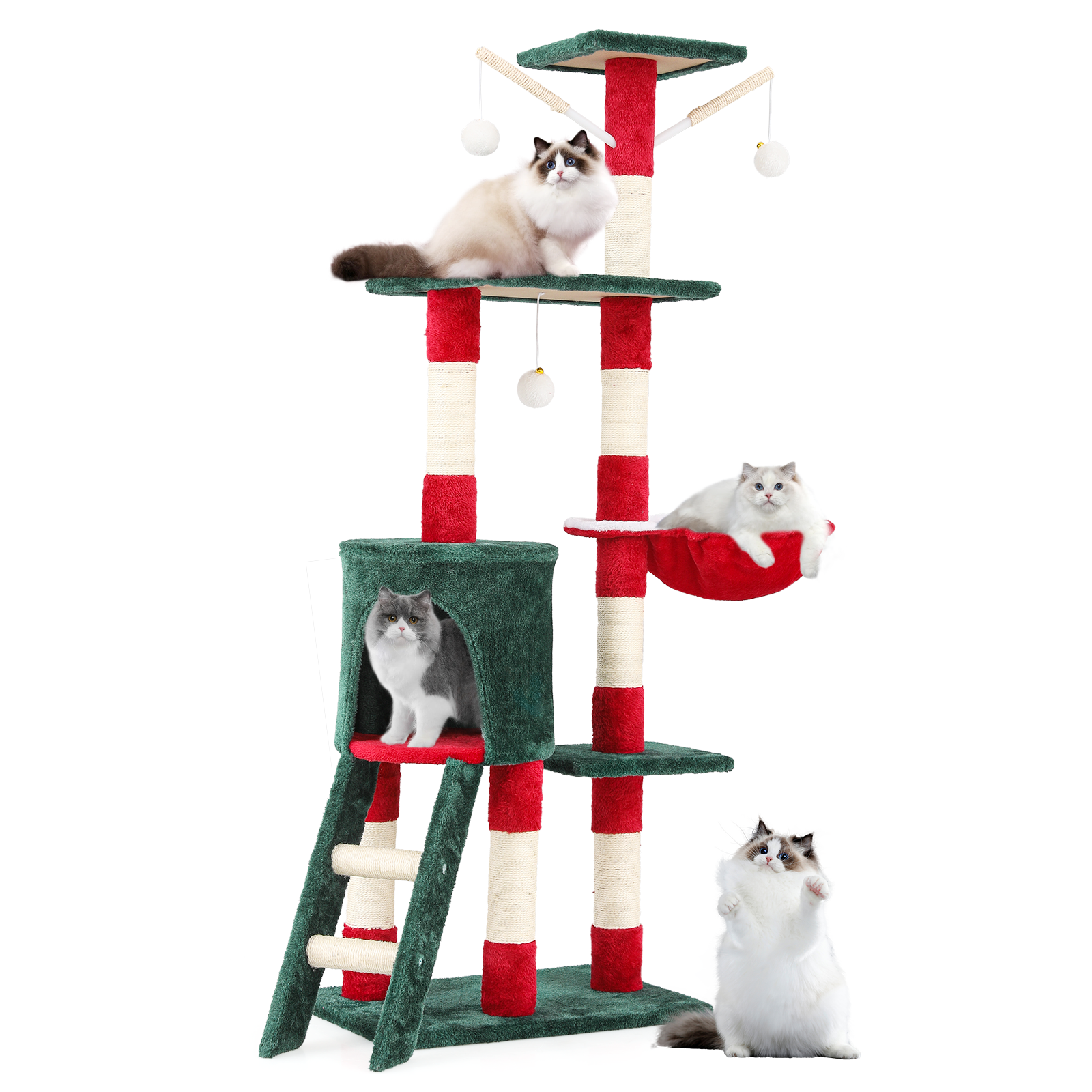 55 Inch Indoor Christmas Cat Tree Cat Tower Cat Crawl Cat Nest Party Xmas Décor