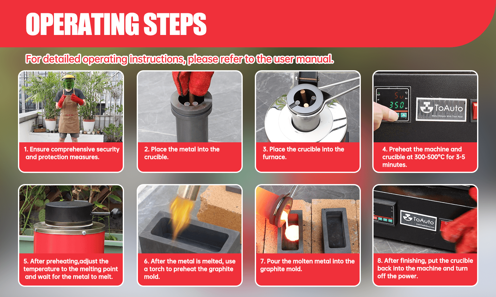 TOAUTO 3KG Metal Smelting Furnace Kit Gold Silver Refining Casting Jewelry Tool