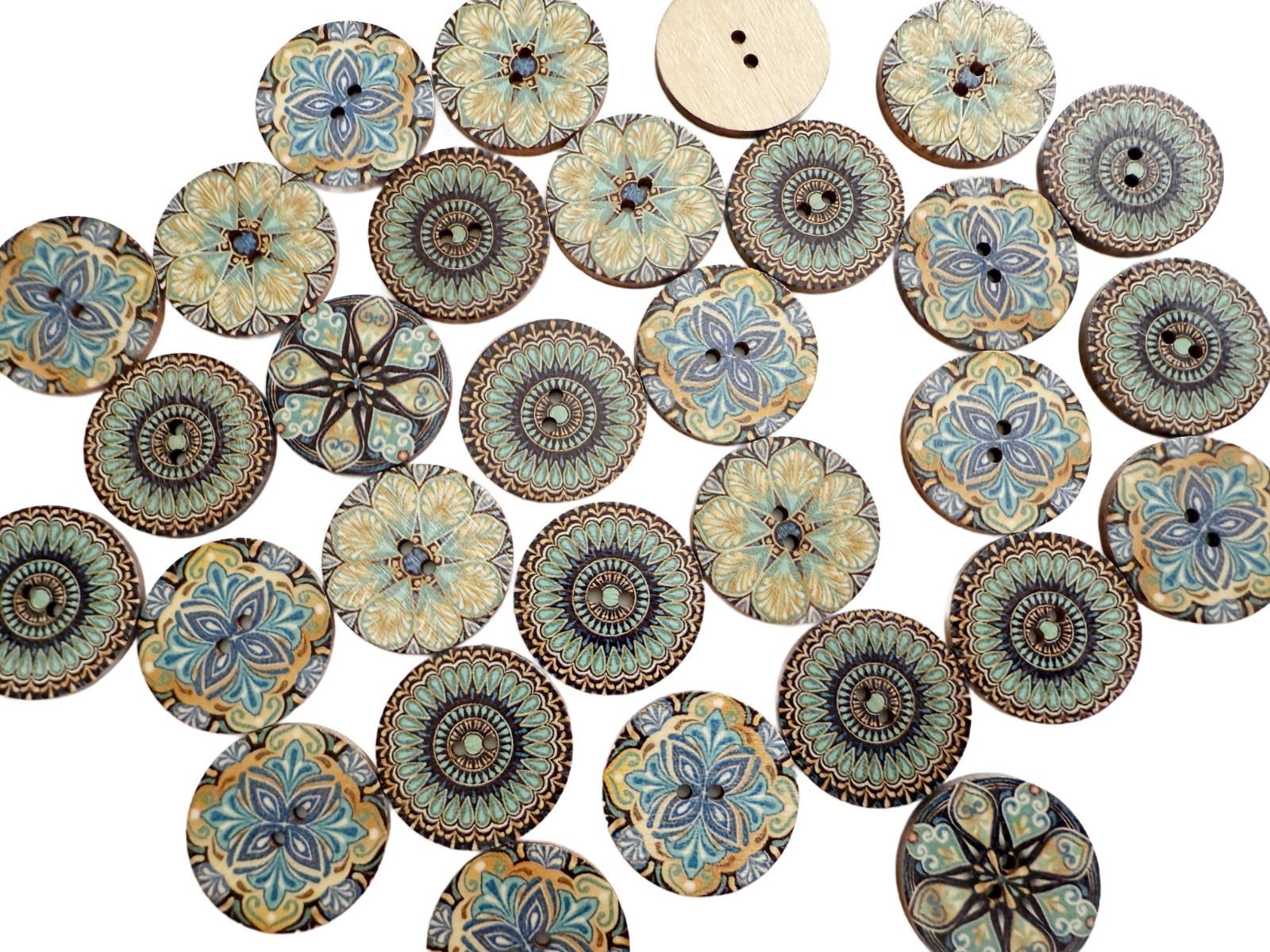 30PC Blue Vintage Paint Round Wood Buttons Sewing Crafts 25mm 1 Inch