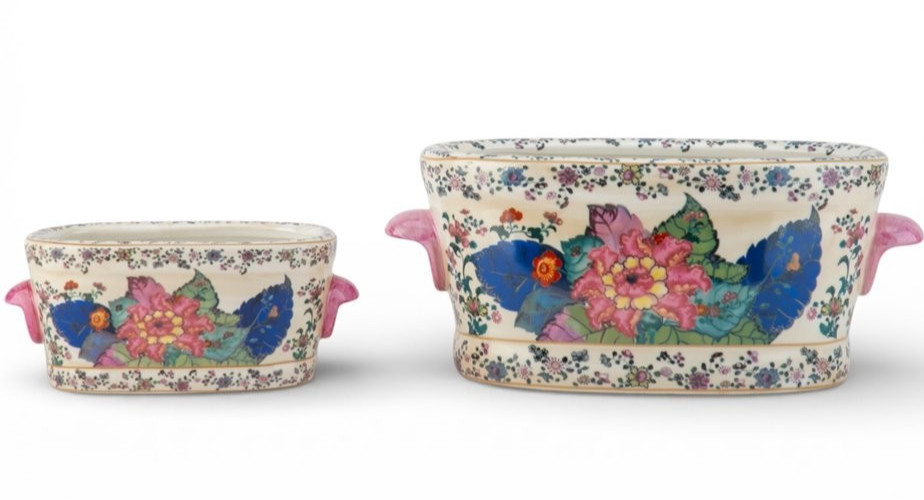 Vintage Style Small Chinese Tobacco Leaf Cachepot Planter-9.5'' x 4''H