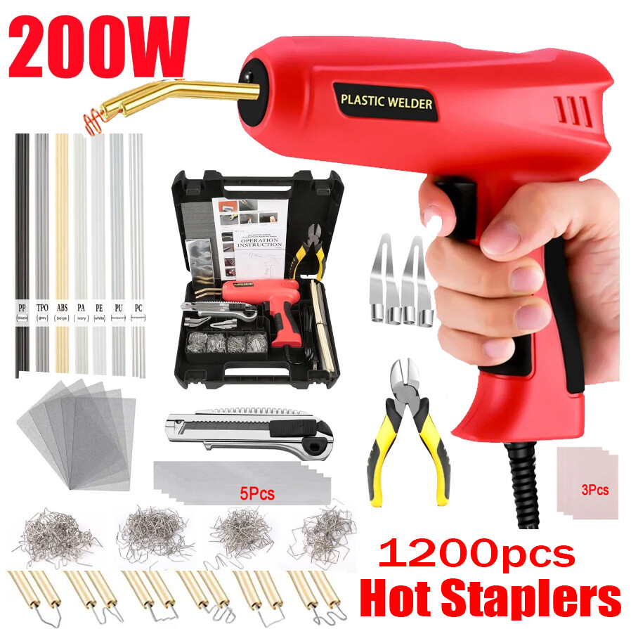 200W Hot Stapler Car Bumper Fender Welder Gun Plastic Repair Kit 1200 Staples US