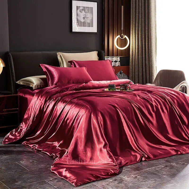 Mulberry Silk Bedding Set with Duvet Cover Bed Sheet Pillowcases Satin Bedsheet