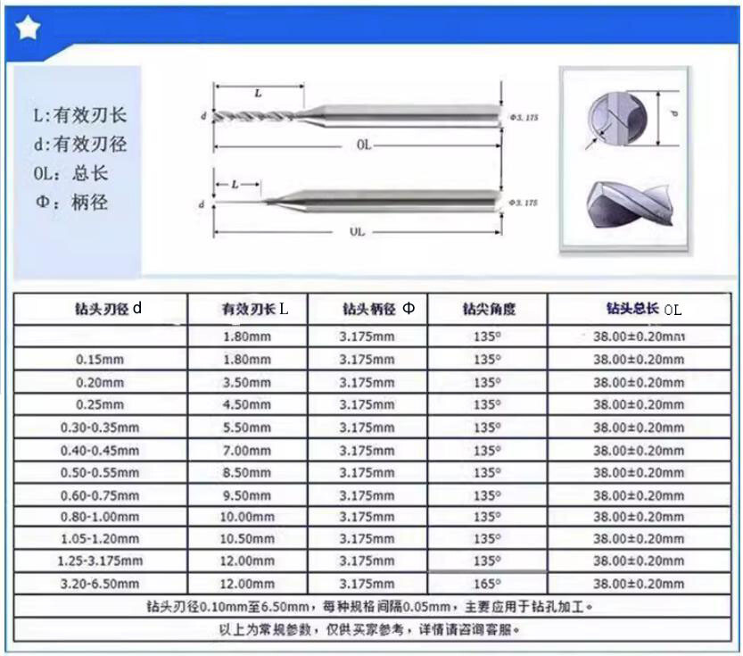Φ 0.1mm ~ 3.175mm Carbide Micro Drill Bits CNC PCB Dremel Portable 1/8" Shank