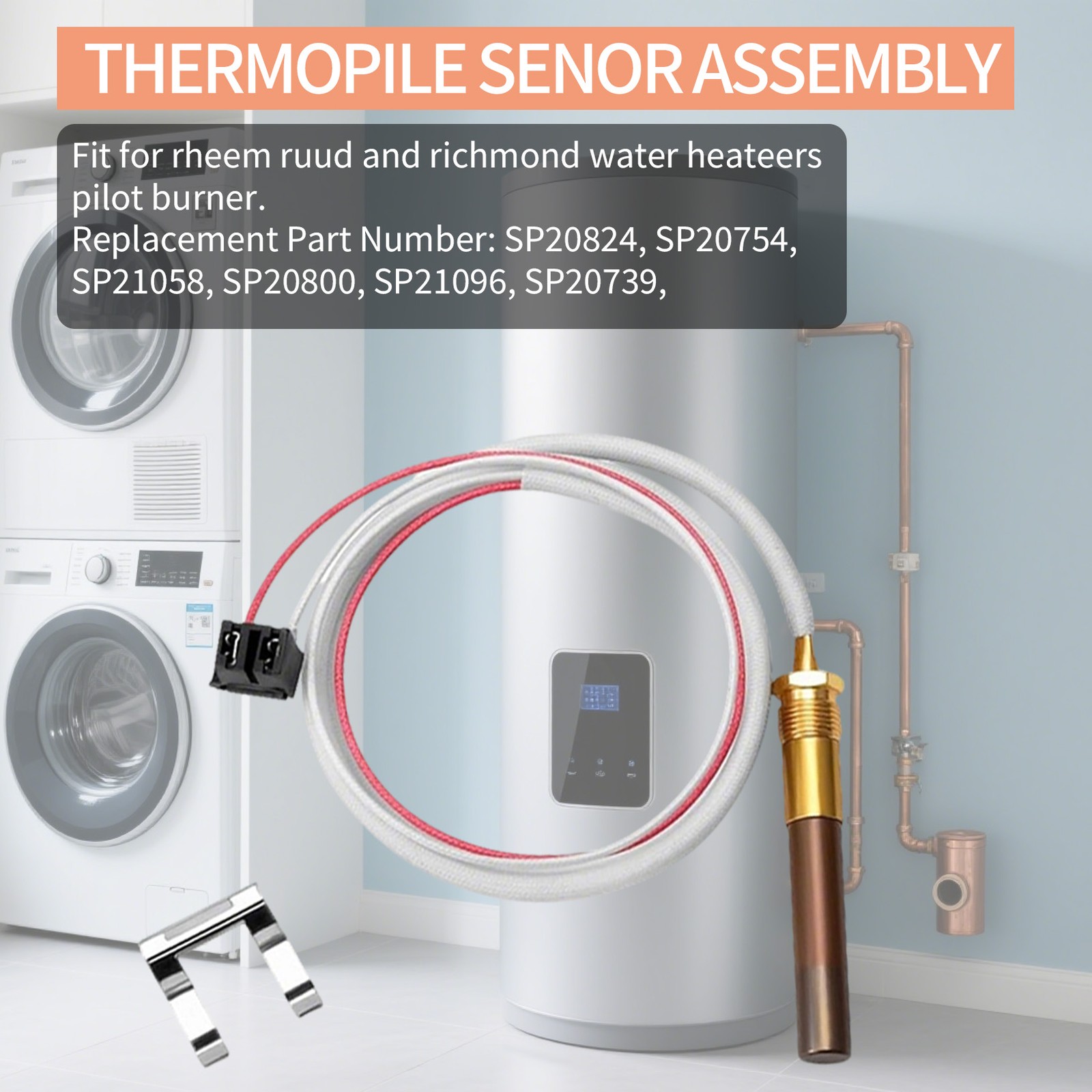 For Rheem Ruud Thermopile Sensor SP21058 SP20824 27.5" 750mV Water Heater Repair