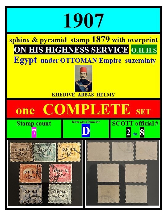 EGYPT-stamps-1907-OHHS ON HIS HIGHNESS SERVICE-COMPLETE set-D--scott # 2-8