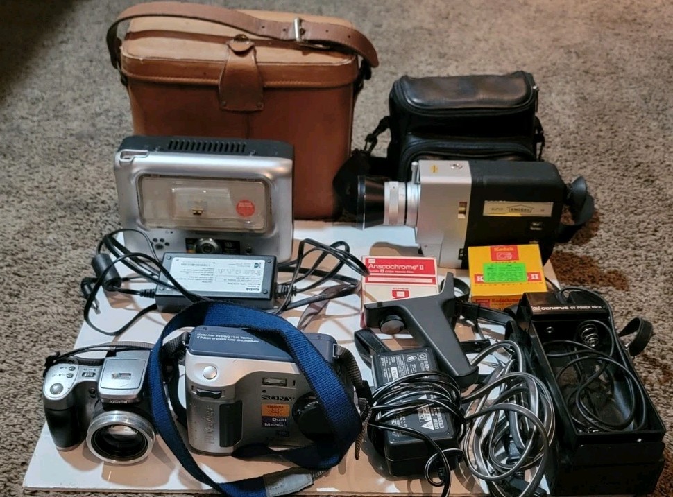LOT OF 5 Cameras Recorders Digital Kodak Sony Olympus Emdeko Super 8 Chargers