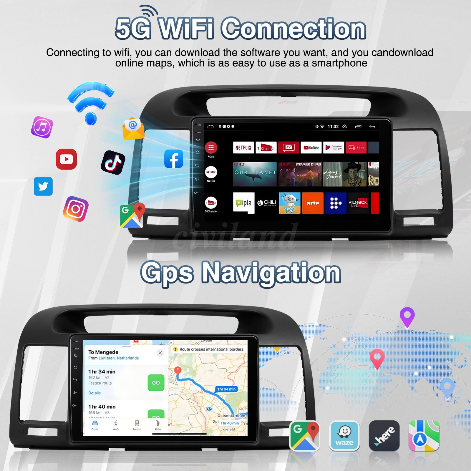 Apple Carplay For Toyota Camry 2000-2006 9" Android Car Radio Stereo GPS Navi