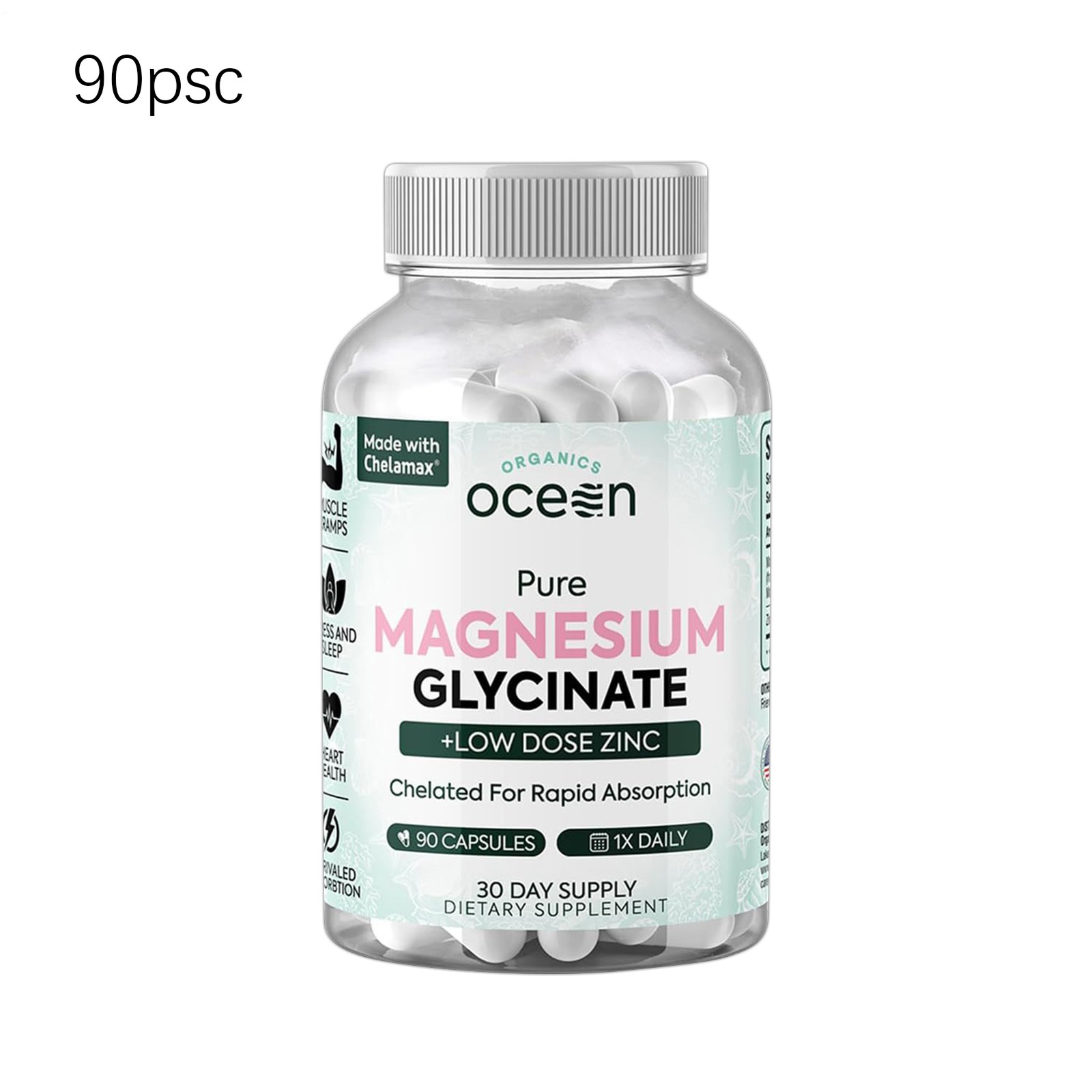 3 Pack Organics Ocean Pure Magnesium Glycinate Low Dose Zinc Chelated 90 Capsule