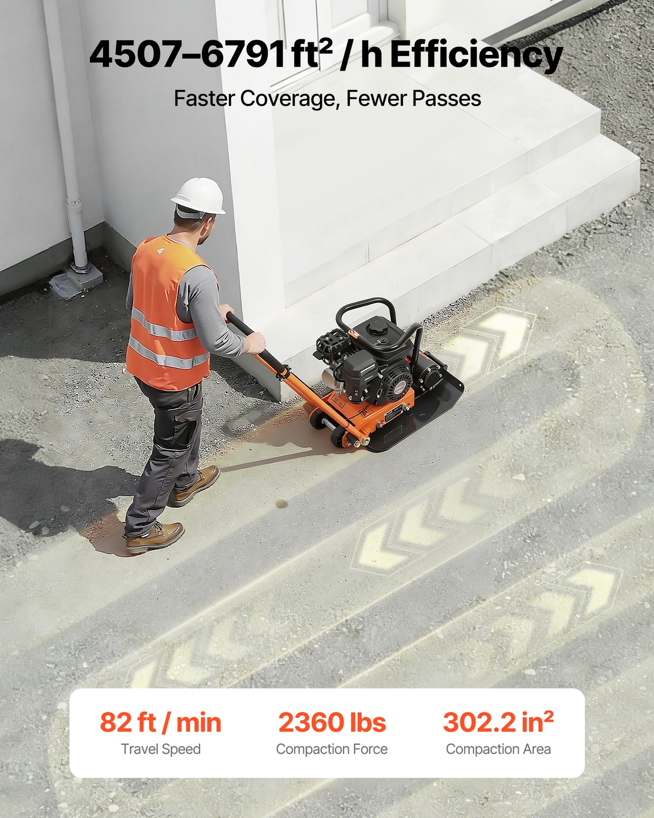 VEVOR 6.5HP Plate Compactor 5600VPM 2360lbs Vibrating Ground Rammer for Asphalt