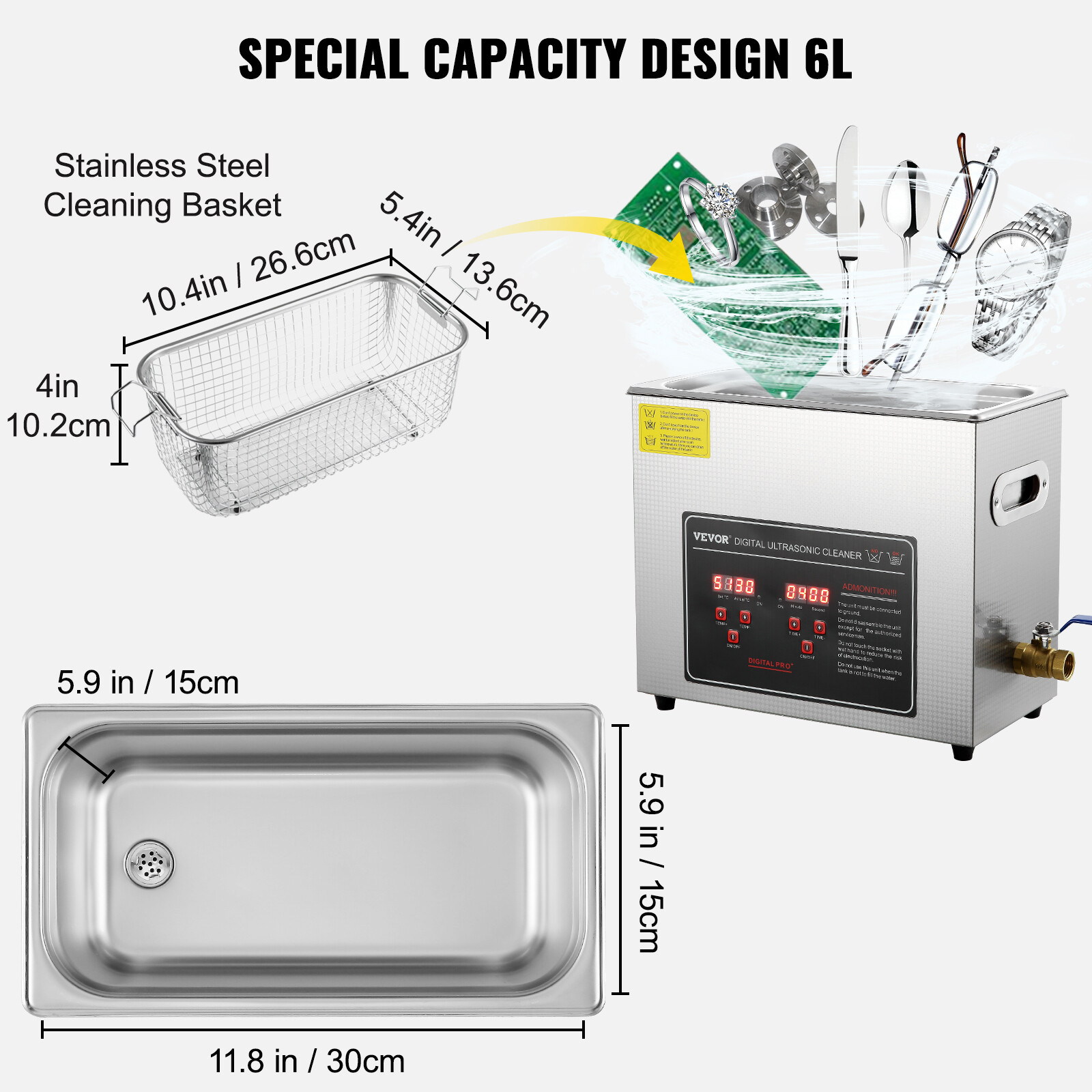 VEVOR 6L Ultrasonic Cleaner with Timer Heating Machine Digital Sonic Cleaner
