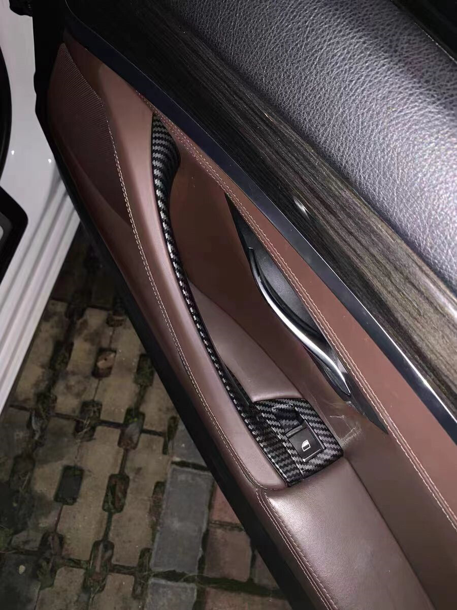 Inner Door Panel Handle Pull Trim Cover For BMW F10 F11 520i 528i Carbon Fiber