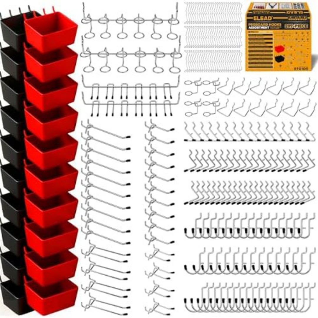 297 Piece Pegboard Hooks Kit, Peg Board Organizer Accessories with Bins for Orga