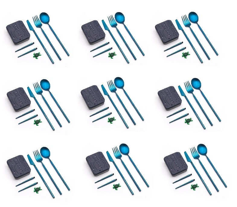 Outlery Pocket-Size Stainless Steel Travel Cutlery Set - BLUE - 2/4/6/9 PACKS