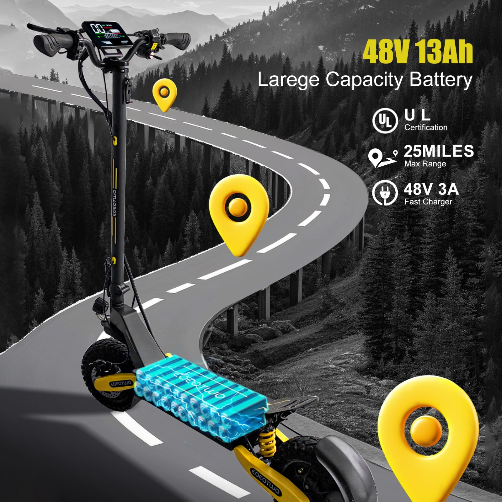 1200W Electric Scooter for Adult 48V13AH 28MPH 11'' Off-road Commuting E-Scooter