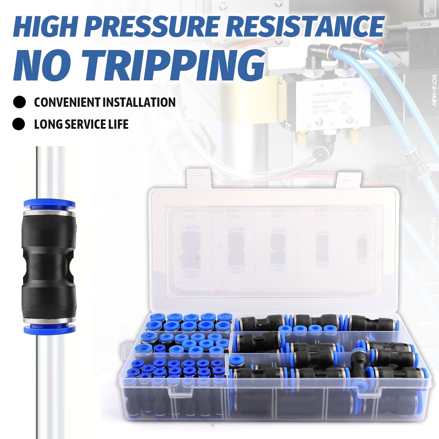 80Pcs Quick Connect Air Hose Fittings, 5 Sizes Air Line Push to Connect Fit...