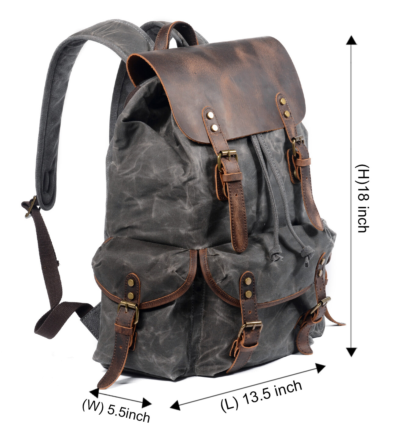 Men Waxed Canvas Leather Backpack Travel Rucksack Camping Hiking School Book Bag