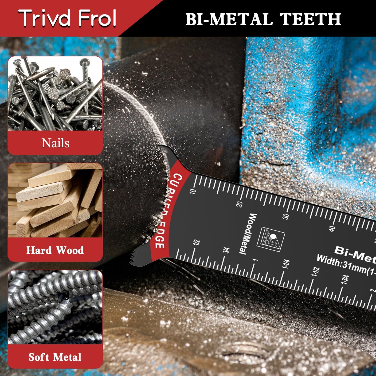 10 PCS Extra Long Oscillating Saw Blades, Curved Edge Bi-Metal and Black