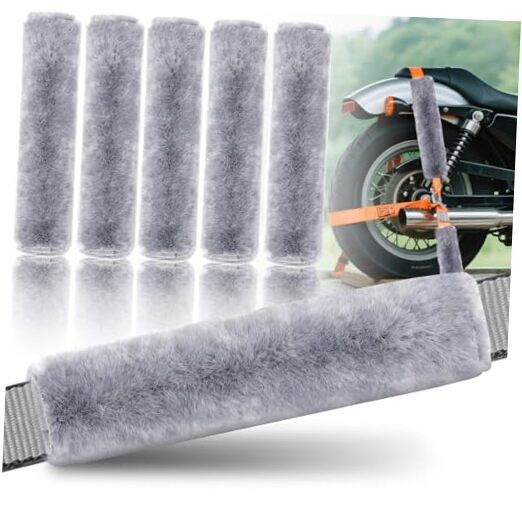 6 PCS Motorcycle Tie Down Straps Soft Loop Cover, Synthetic Sheepskin Grey
