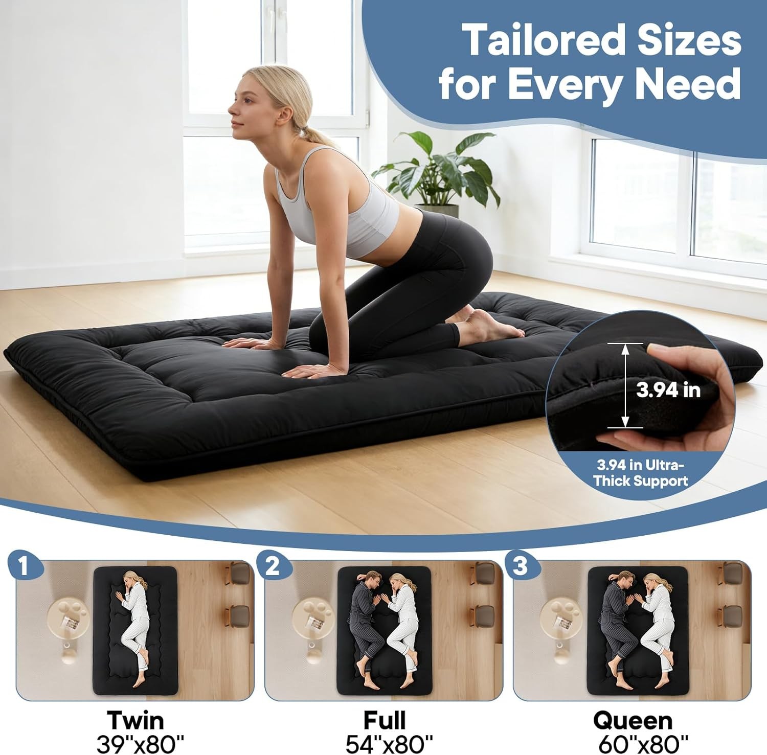 4-Inch Floor Mattress,Japanese Tatami Futon Mattress w/Removable Cover,Roll Up