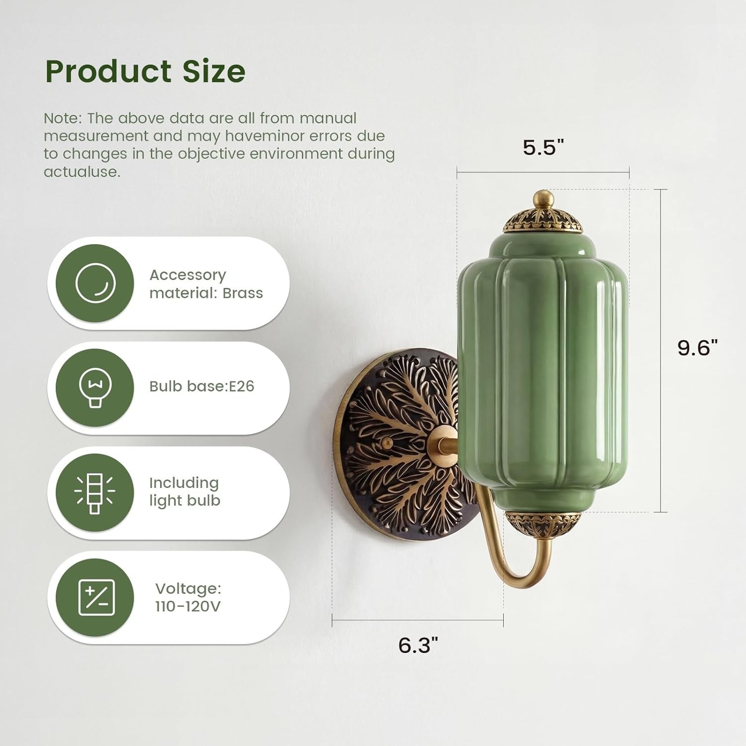 Heavy Brass Milk Green Glass Wall Sconce Indoor Wall