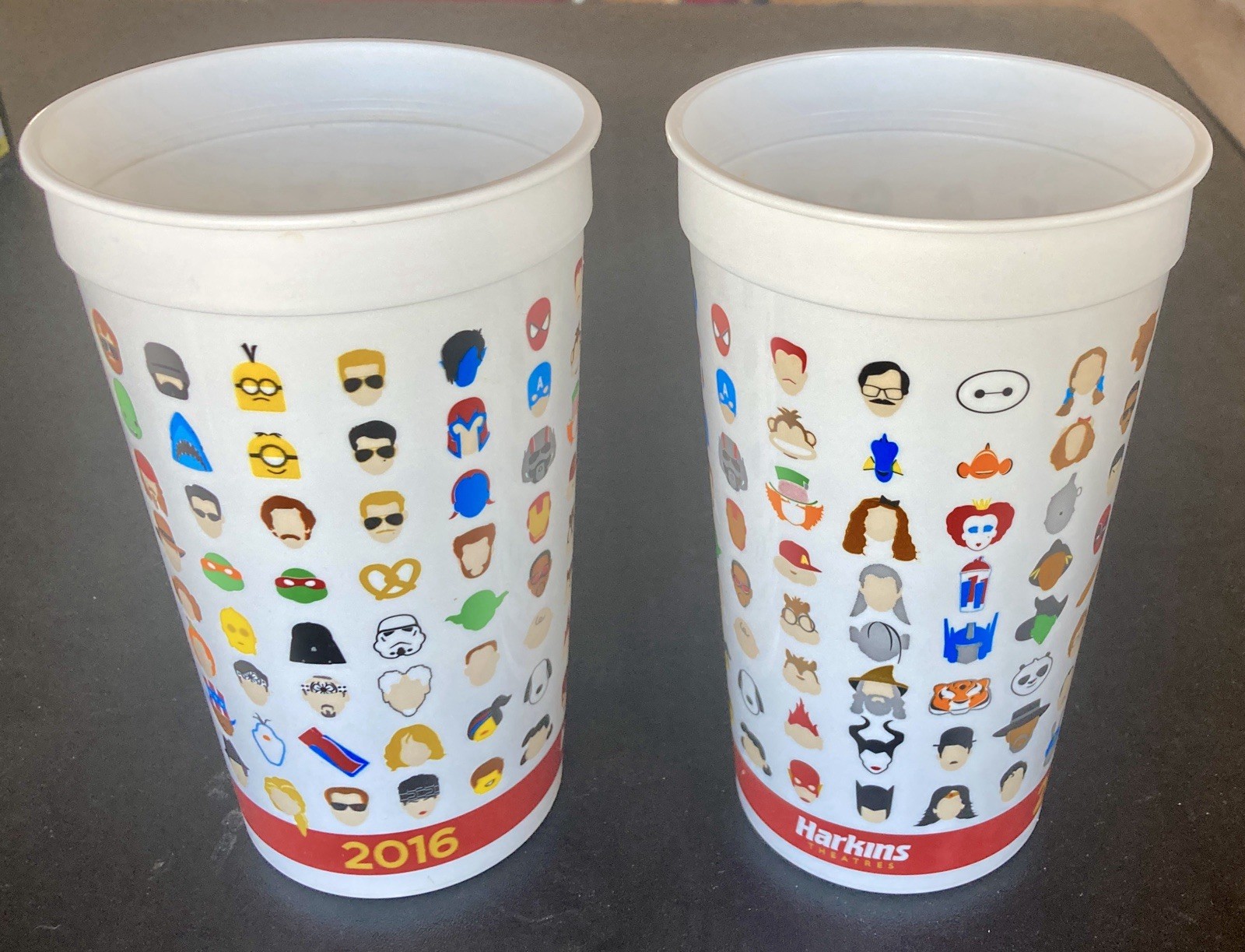 2 RARE 2016 Harkins Theatres Collectible 32 oz Plastic Cups STAR WARS DC MARVEL