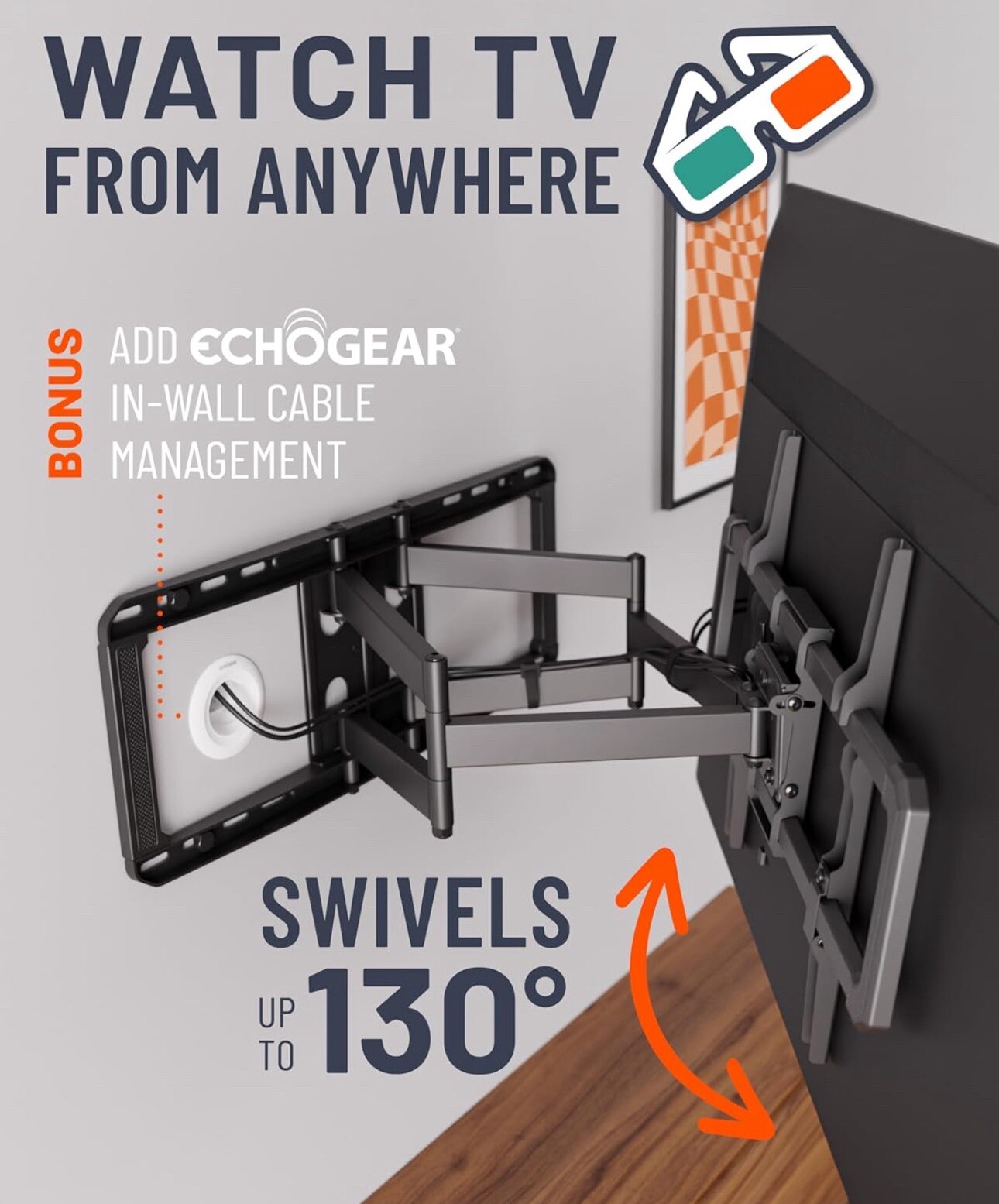 ECHOGEAR MaxMotion TV Wall Mount for Large TVs 42" to 90" Full Motion Swivel