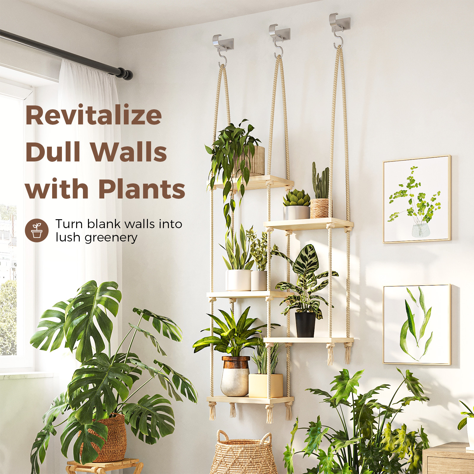 Bamworld Hanging Shelves Plant Hanger Window Plant Shelves Wood Plant Wall Shelf