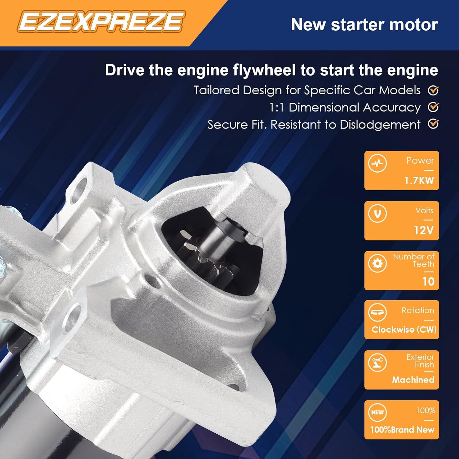 10910 New Starter for 14-18 Chevy Silverado 1500 Suburban Tahoe, Cadillac Escala