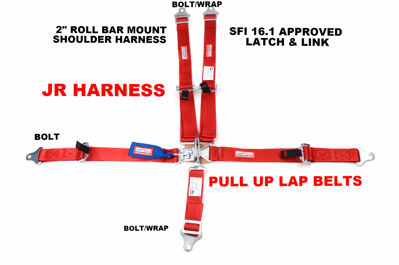 QUARTER MIDGET RACING HARNESS SFI 16.1 5 PT LATCH & LINK ROLL BAR MOUNT RED
