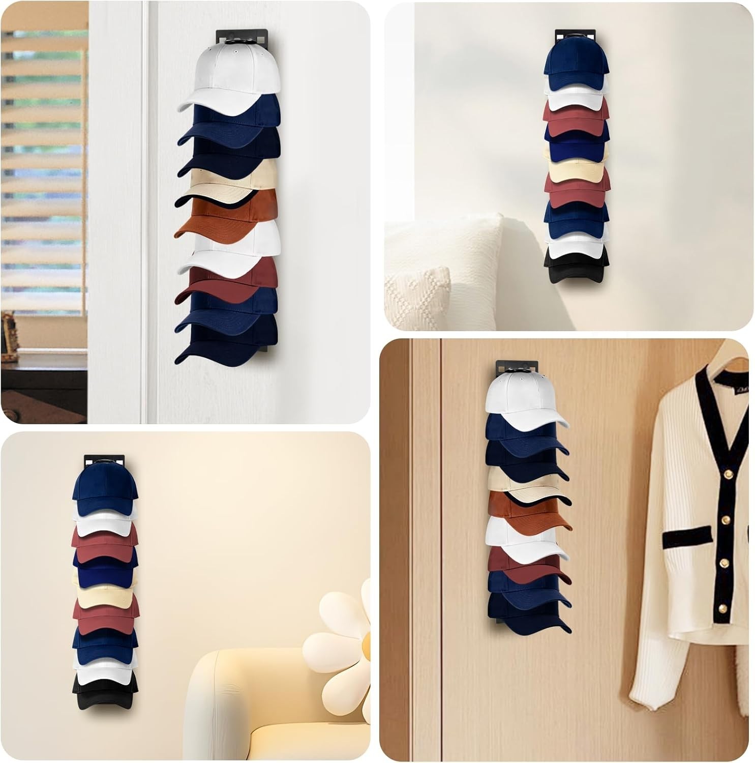 2 Pack Hat Organizer for Baseball Caps, Hat Rack for Wall with Strong Adhesive