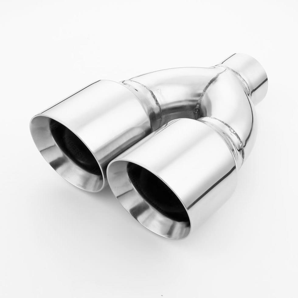 Pair Quad 4.5" Out Exhaust Tips 3" In 304 Stainless Steel Dual Wall Angle Cut
