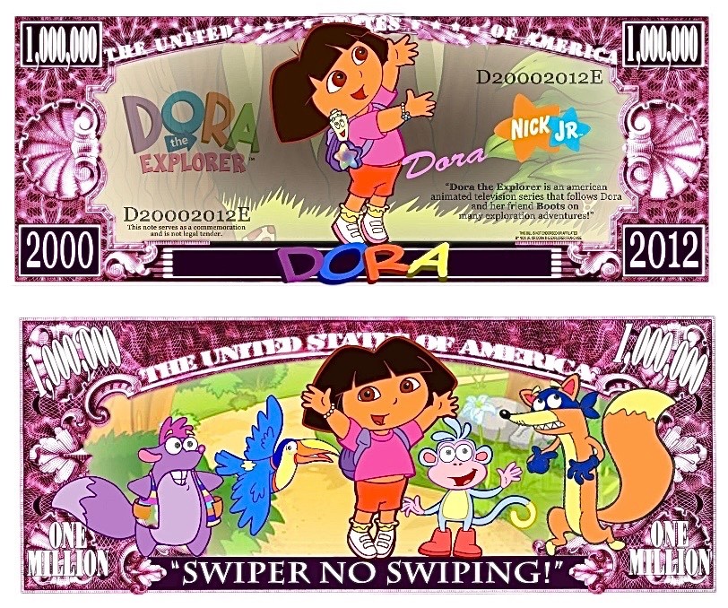 25 Pack Dora The Explorer Cartoon Collectible Million Dollar Bill Novelty Money