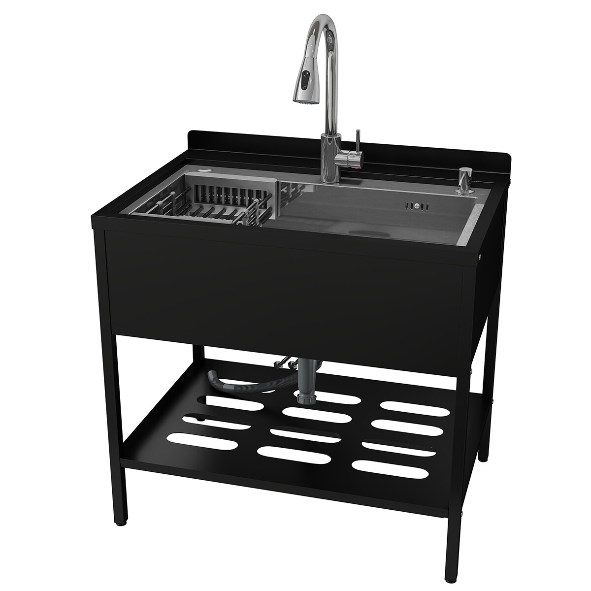 Stainless Steel Kitchen Sink Single Bowl w/ Faucet Shelf Bathroom Utility Sinks